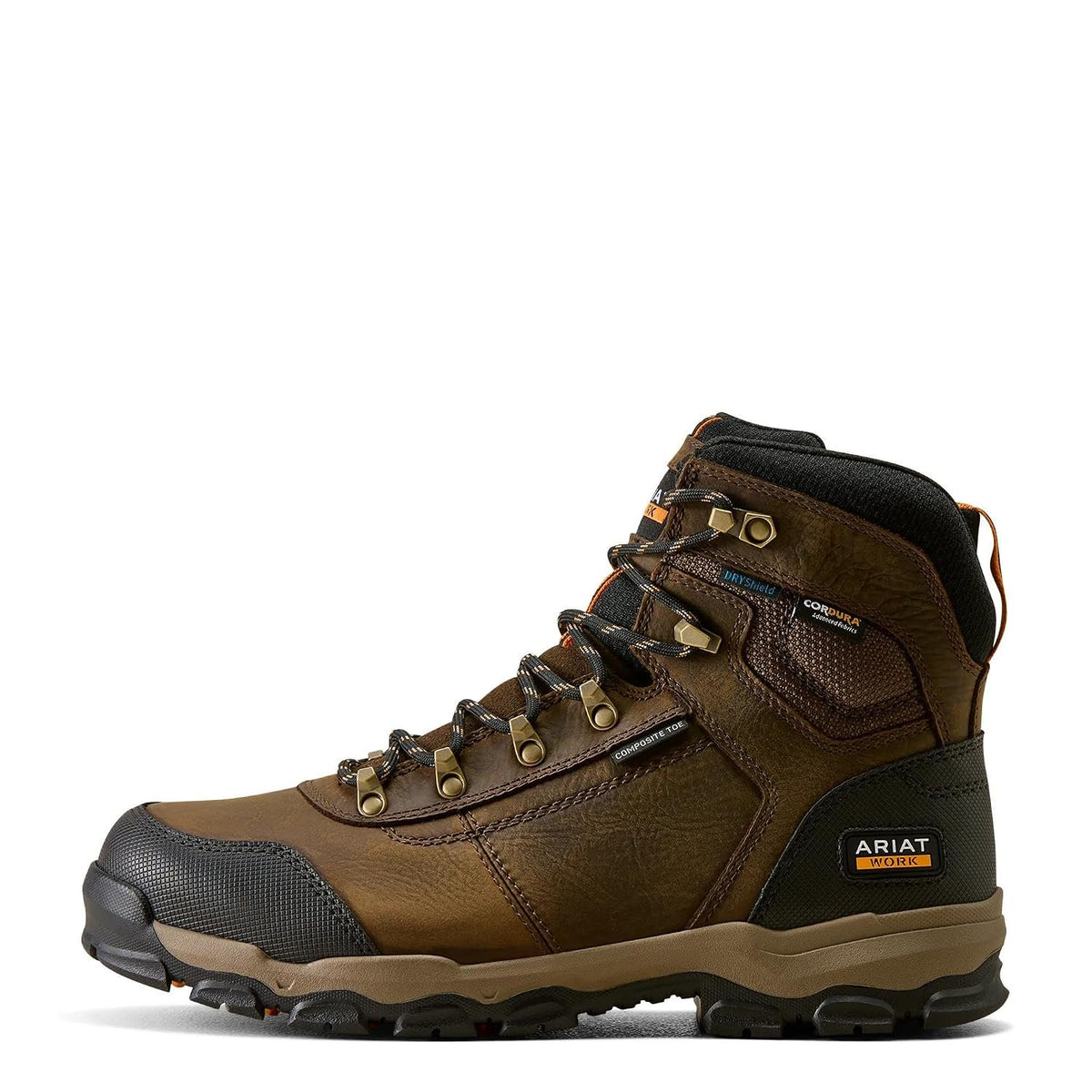Side view of Ariat Stryker Neo dark brown leather waterproof safety work boot