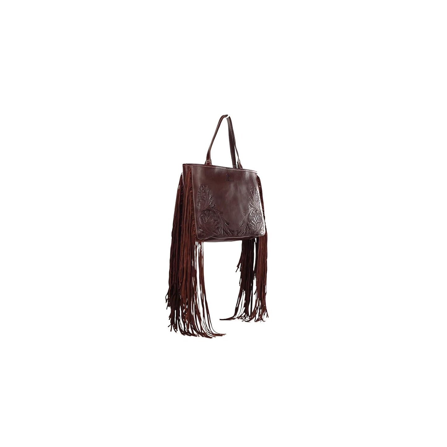 Ariat Women's Victoria concealed carry tote bag crafted from genuine brown leather with stylish fringe accents and a secure concealed carry pocket.
