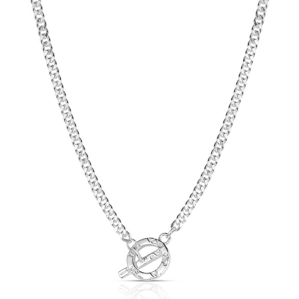 Blue crystal silver toggle necklace by Montana Silversmiths featuring sparkling blue stones, refined silver-tone craftsmanship, and timeless Western elegance.