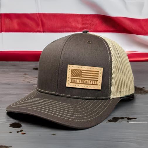 DALLY adjustable western snapback hat featuring a leather American Flag 2nd Amendment patch and breathable mesh back.