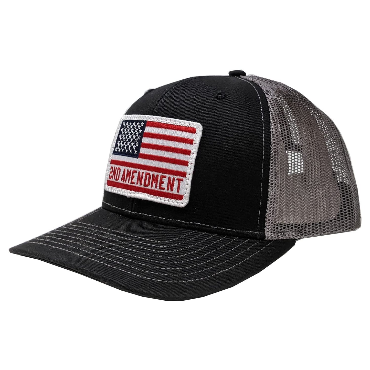 DALLY Up Big Patch 2nd Amendment snapback hat in black and charcoal with adjustable 6-panel construction and breathable mesh back.