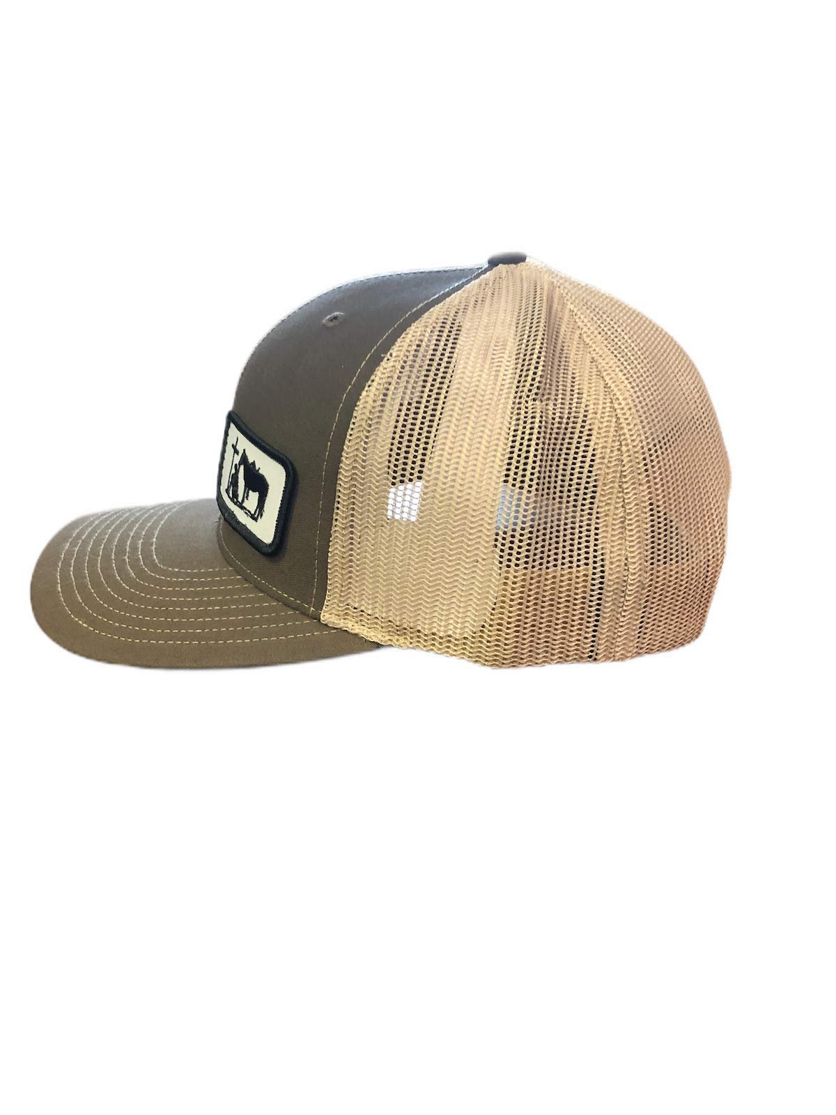 DALLY Up Richardson western cap featuring a Praying Cowboy patch, brown front, tan mesh back, and adjustable snapback closure.