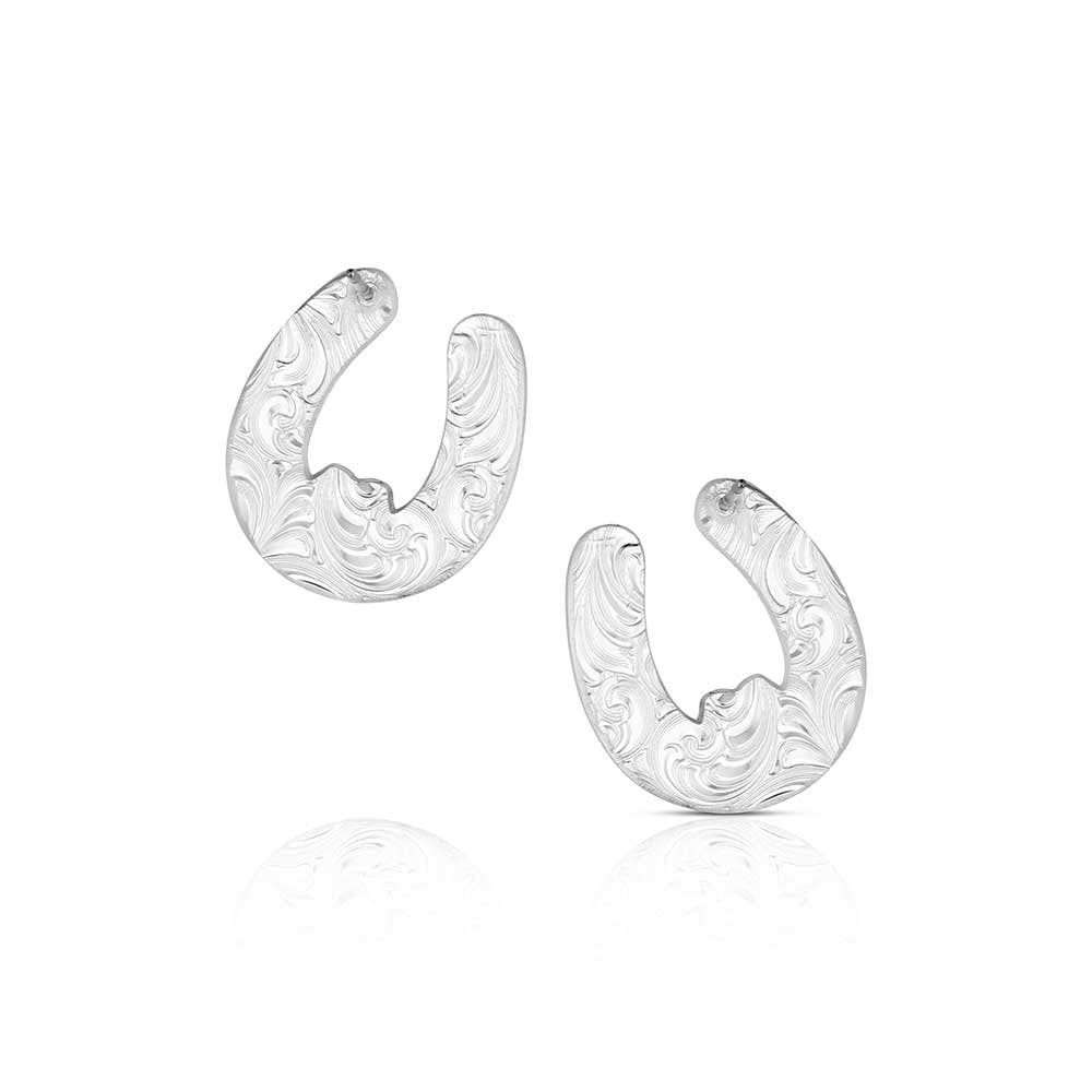 Gold and silver Western dangle earrings by Montana Silversmiths featuring polished two-tone detailing and authentic cowgirl elegance.