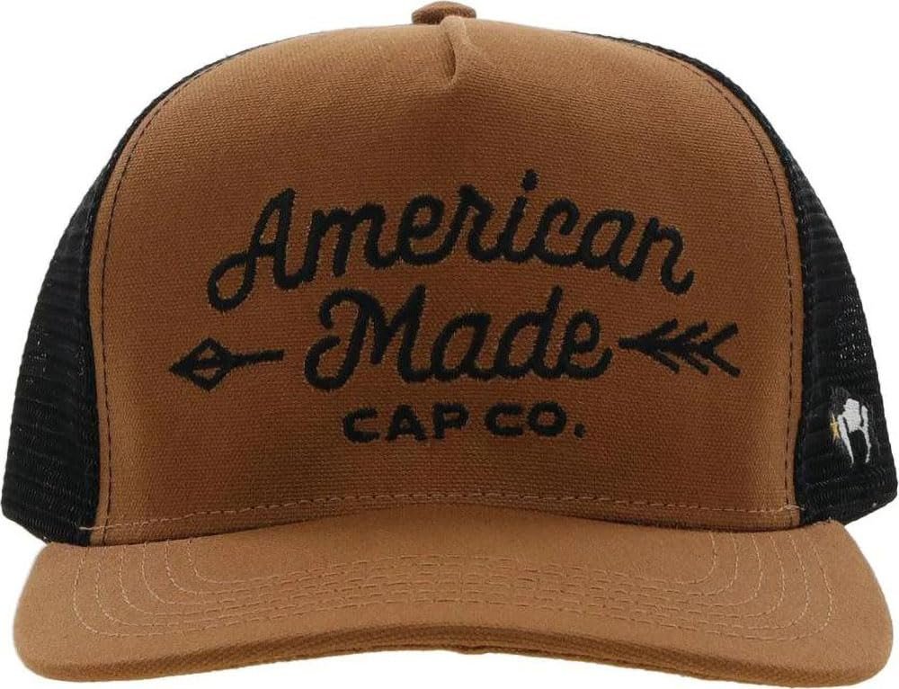 HOOEY American Made Cap Co Trucker Hat Tan and Black Adjustable Snapback Western Cap Front View