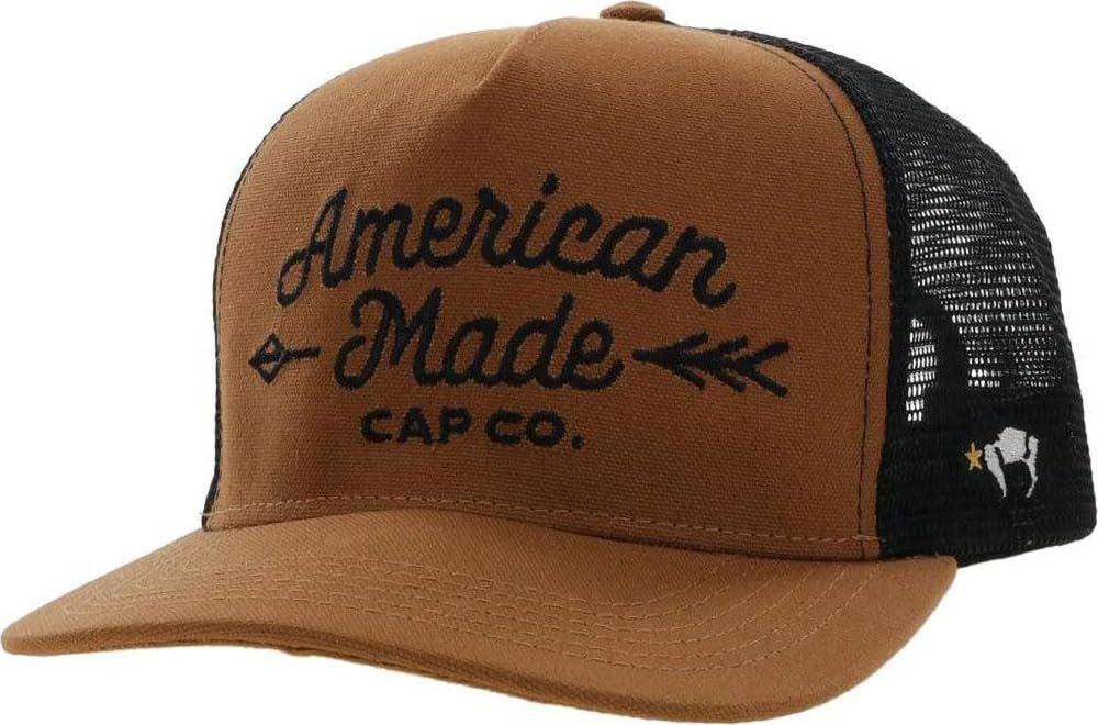 HOOEY American Made Cap Co Tan and Black Trucker Hat Front Angle View