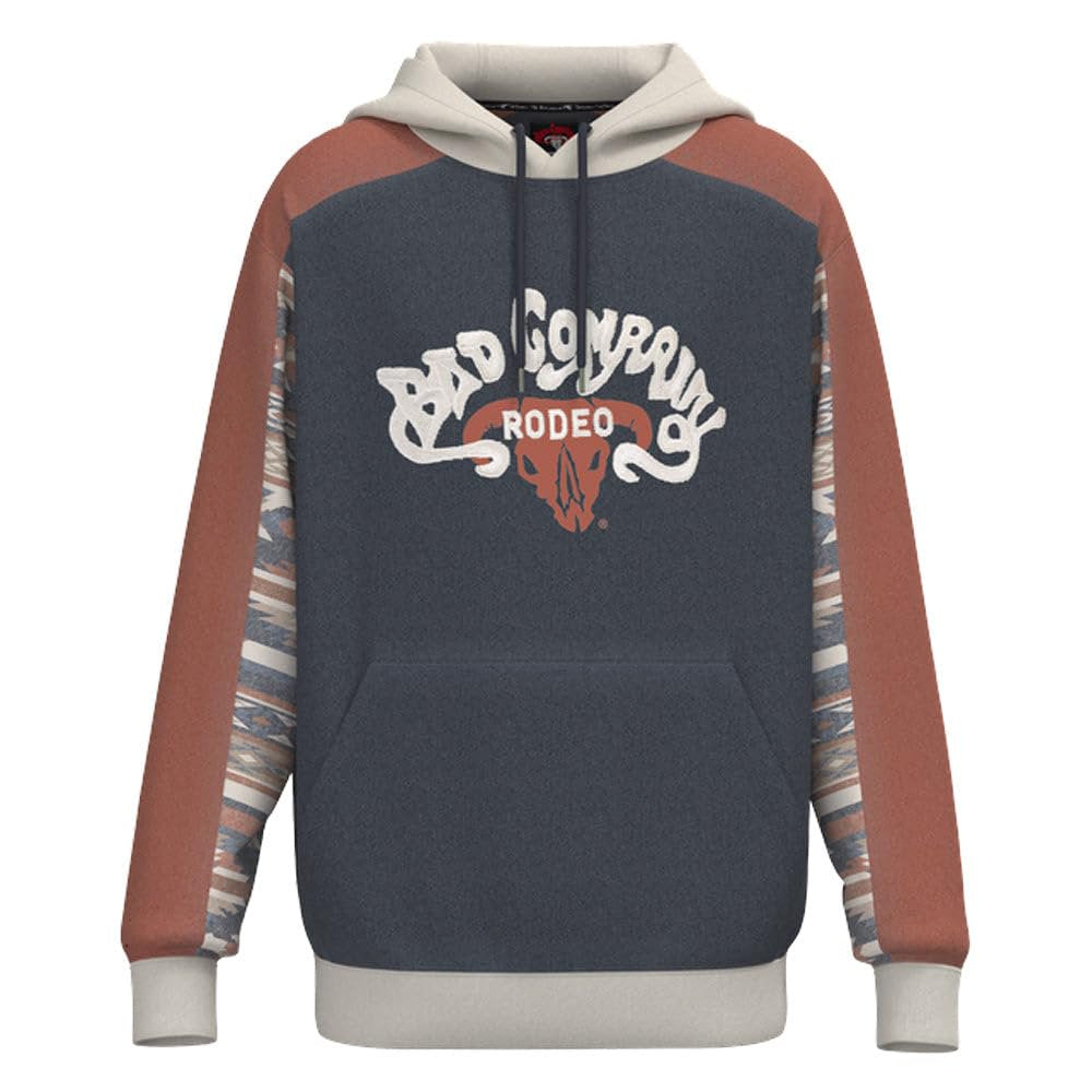 HOOEY Bad Company Rodeo Hoodie for Men Navy Red Aztec Western Pullover Sweatshirt Front View