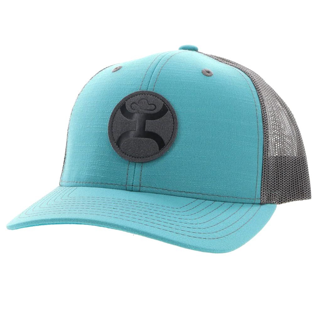 HOOEY Blush Teal Trucker Hat with Grey Circle Patch Front Angle View