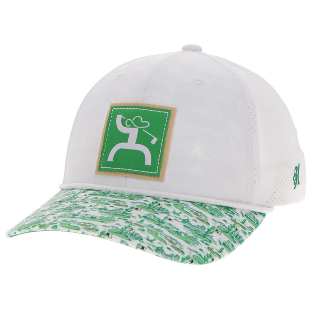 HOOEY Divot White and Green Hooey Hills Pattern Trucker Hat Front Angle View