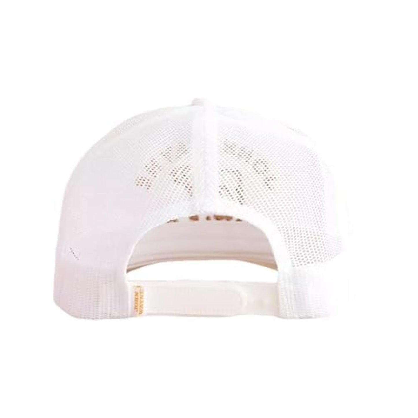 Front view of the HOOEY John Wayne Cattle Company white adjustable trucker cap with embroidered logo patch.