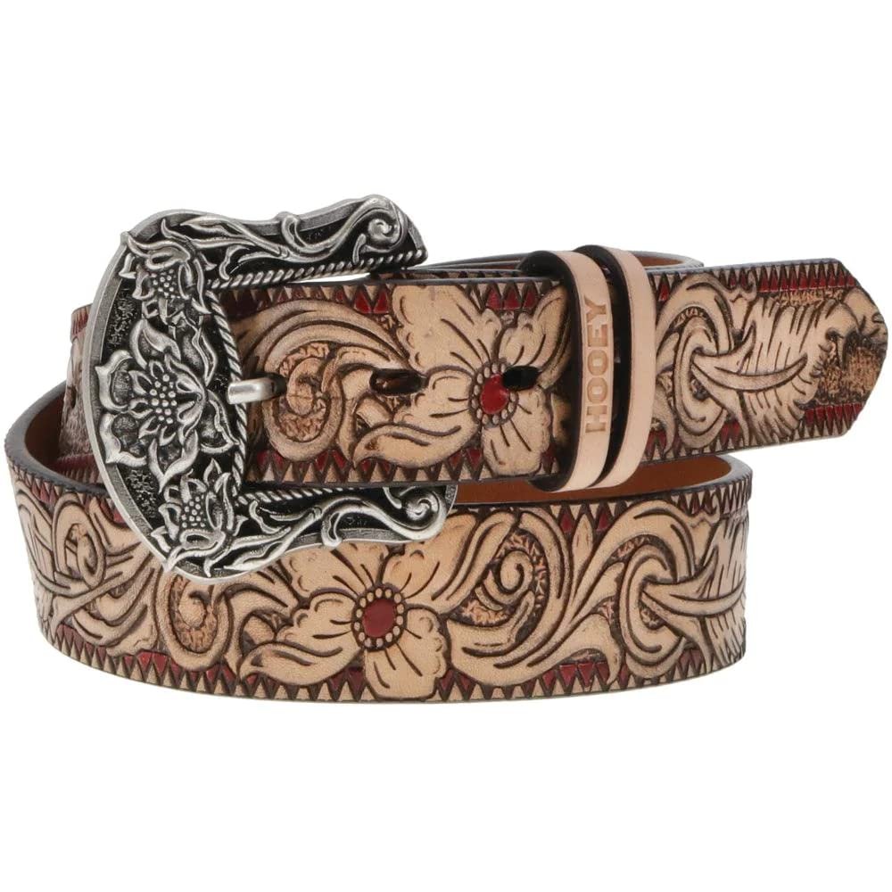 Hooey Ladies Flora Western Belt Natural Brown Red Leather Cowgirl Belt Front View
