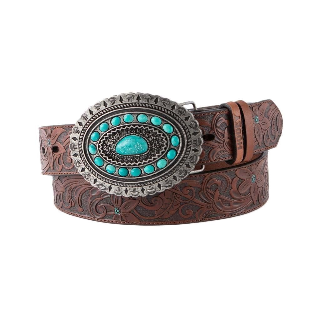 Hooey Ladies Medina Belt in Brown and Turquoise with turquoise rodeo buckle