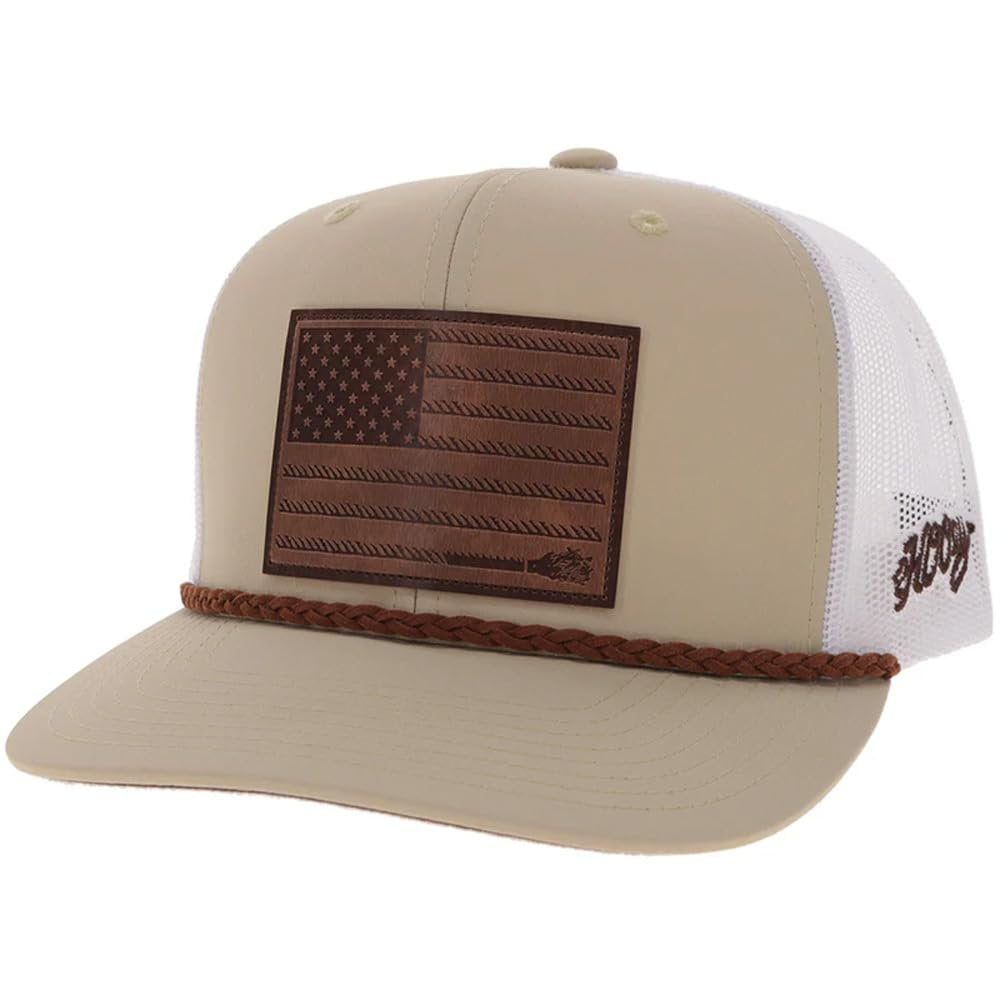 Front view of HOOey Liberty Roper Hat with patriotic patch and classic western snapback styling.
