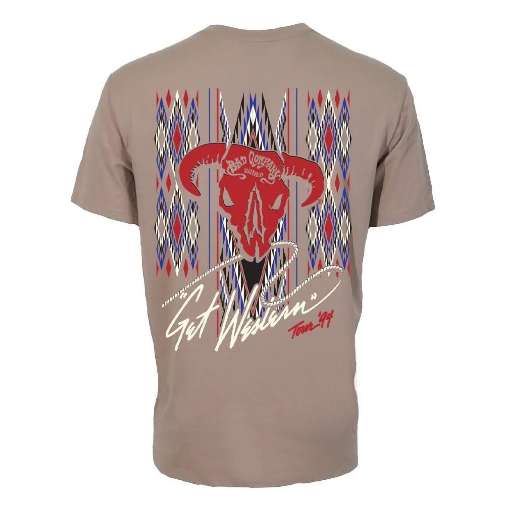 Back View of HOOEY Men's Bad Company Tan Multi-Color Logo Western Graphic T-Shirt