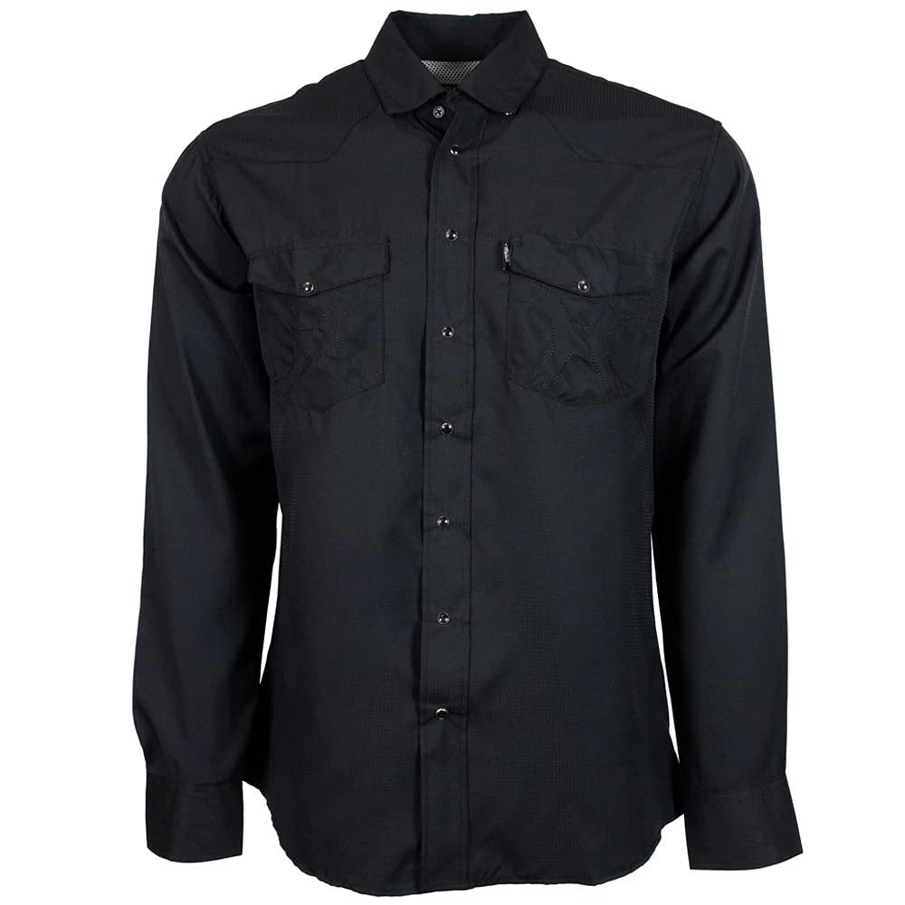 HOOEY Men's Black Long Sleeve Pearl Snap Shirt Western Cowboy Button Up Front View