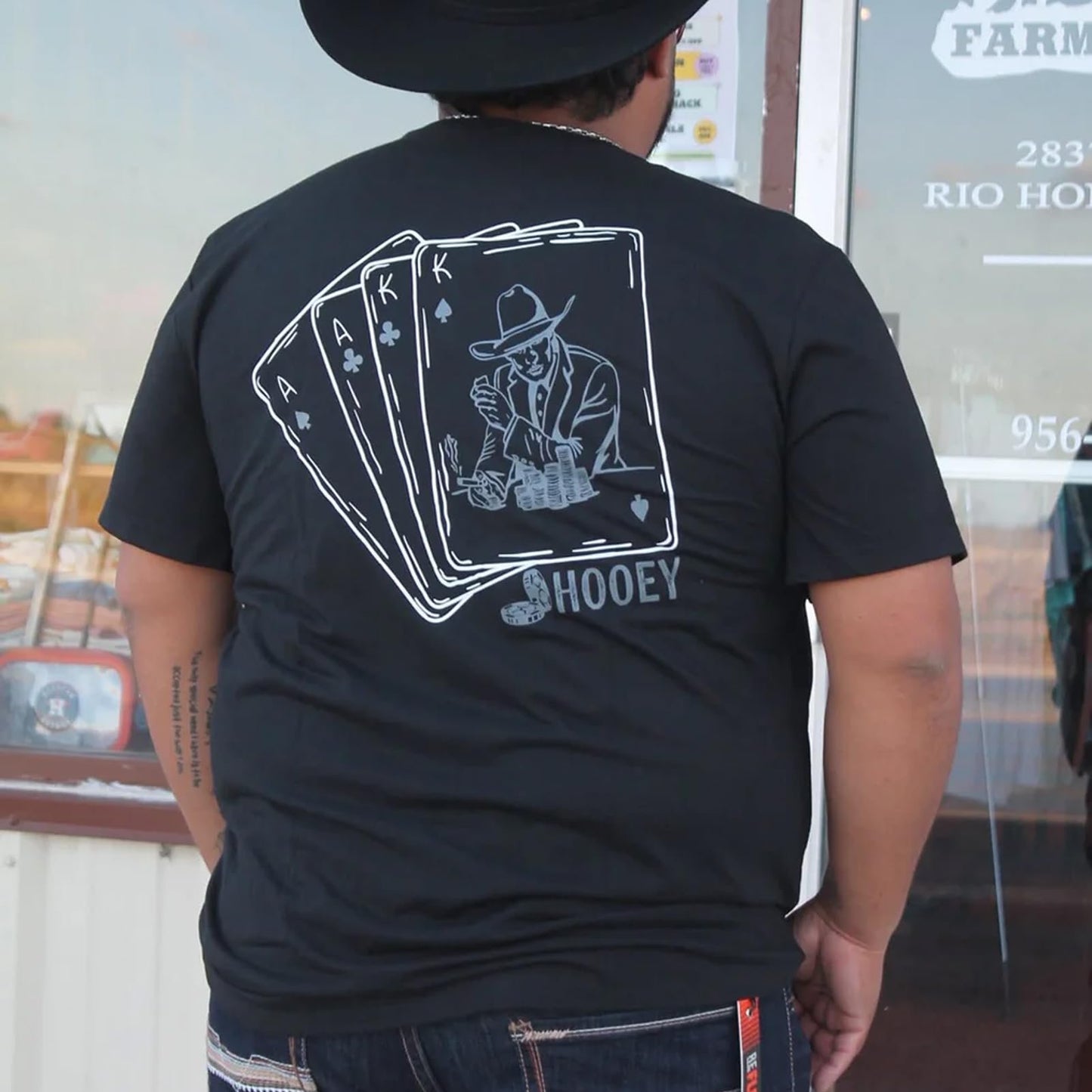 Back View of HOOEY Men's Gambler T-Shirt Black Western Cowboy Graphic Tee