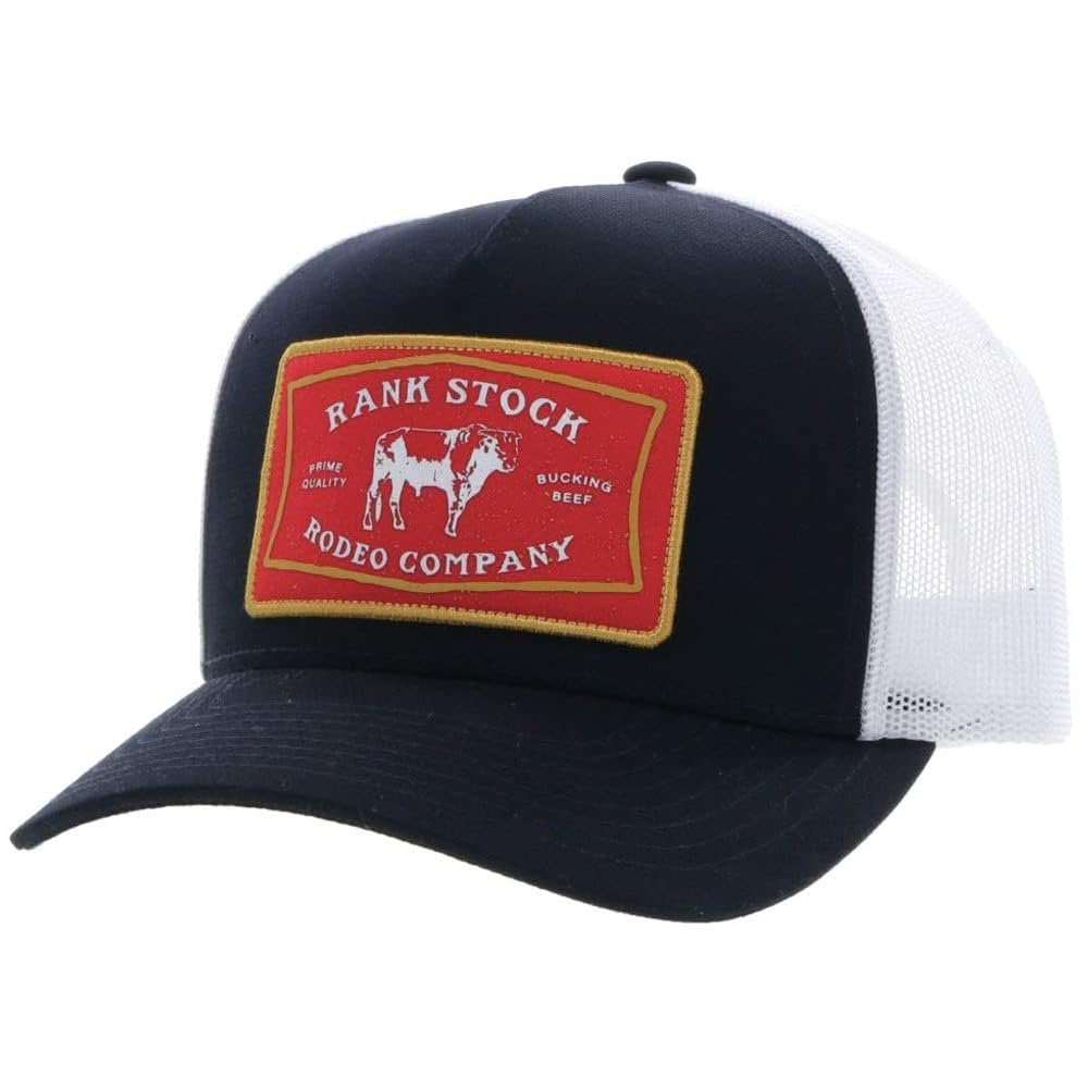 HOOEY Rank Stock Black White Trucker Hat Front Angle View
