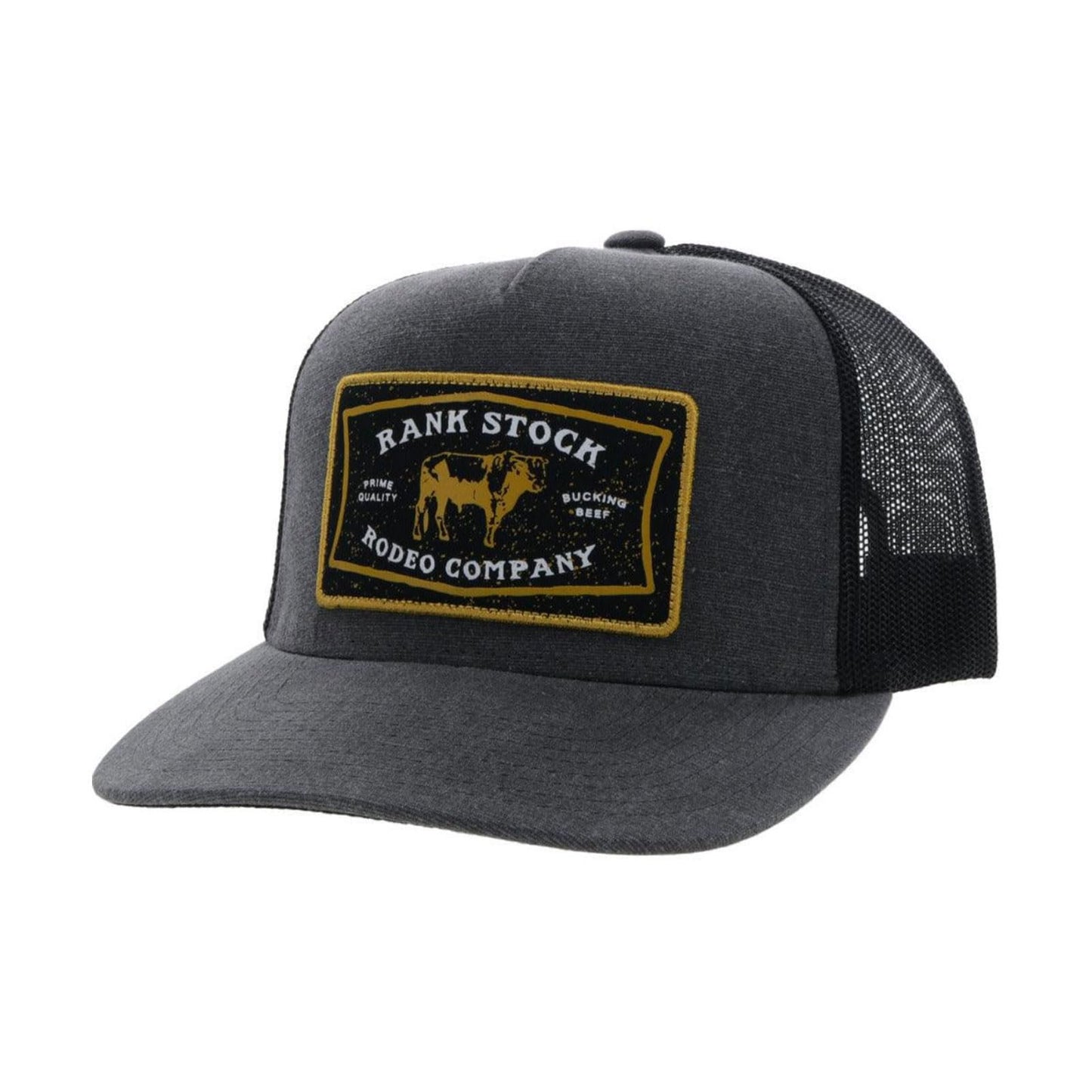 HOOEY Rank Stock Charcoal Black Trucker Hat Front Angle View