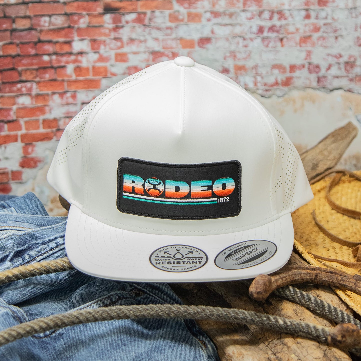 Angled Front View of HOOEY Rodeo White Snapback Trucker Hat