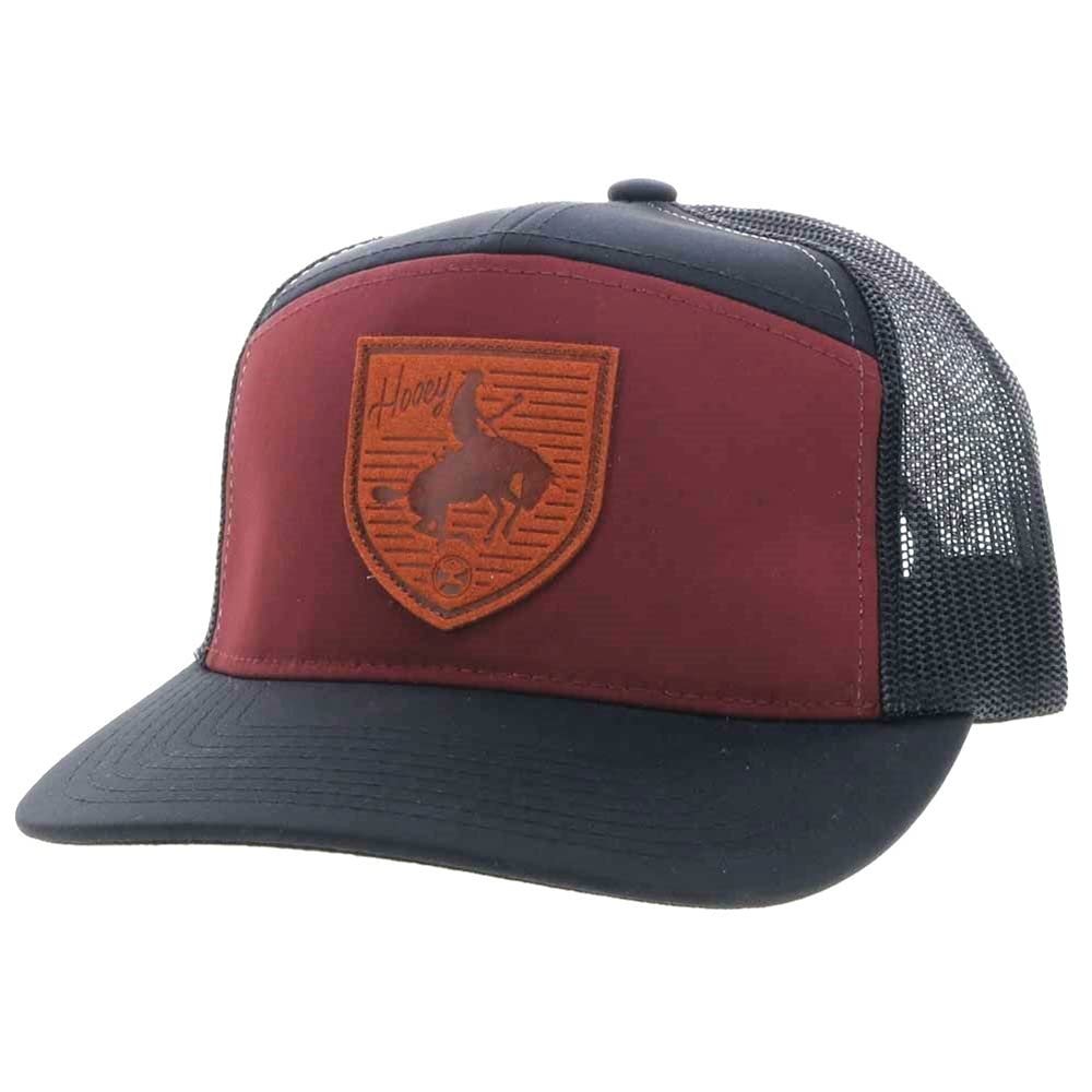 HOOEY Roughy Maroon Black Snapback Trucker Hat Front Angle View