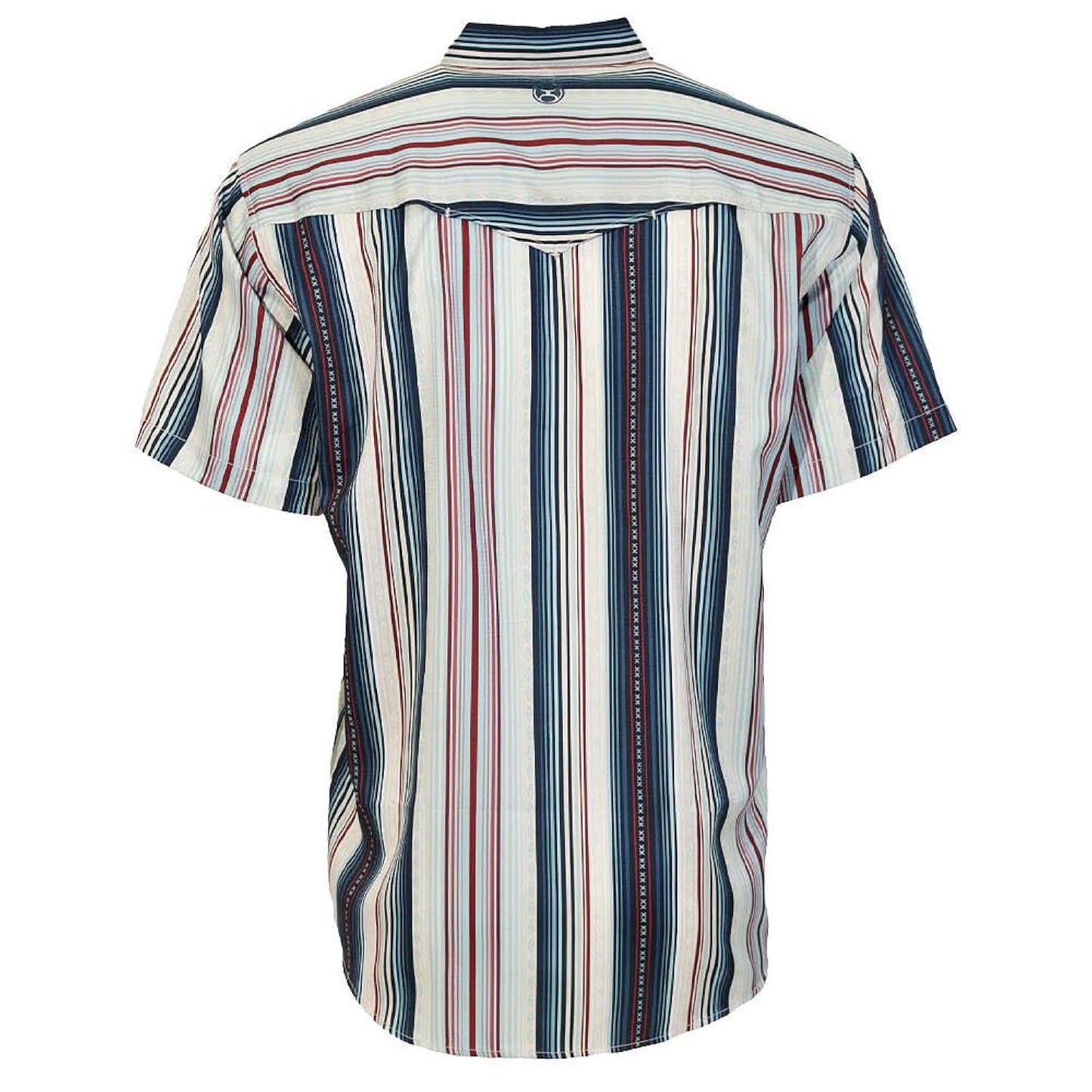 Men's HOOEY Sol western button-up shirt with navy stripe pattern, pearl snaps, and lightweight comfort.