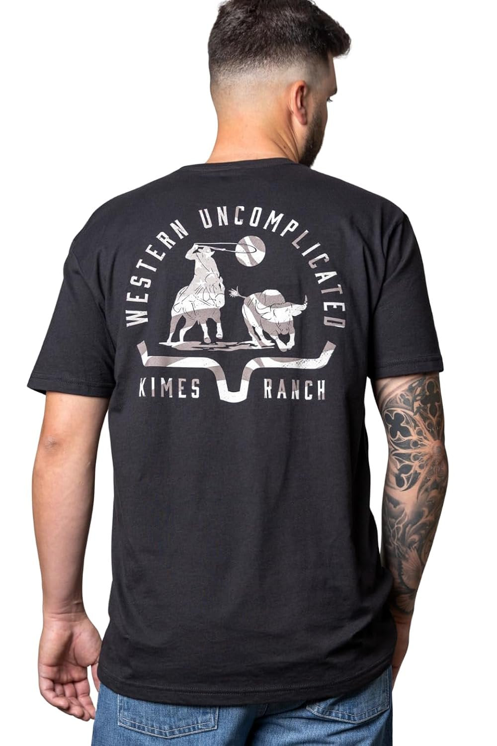 Back View of Kimes Ranch Men’s American Cowboy Graphic T-Shirt