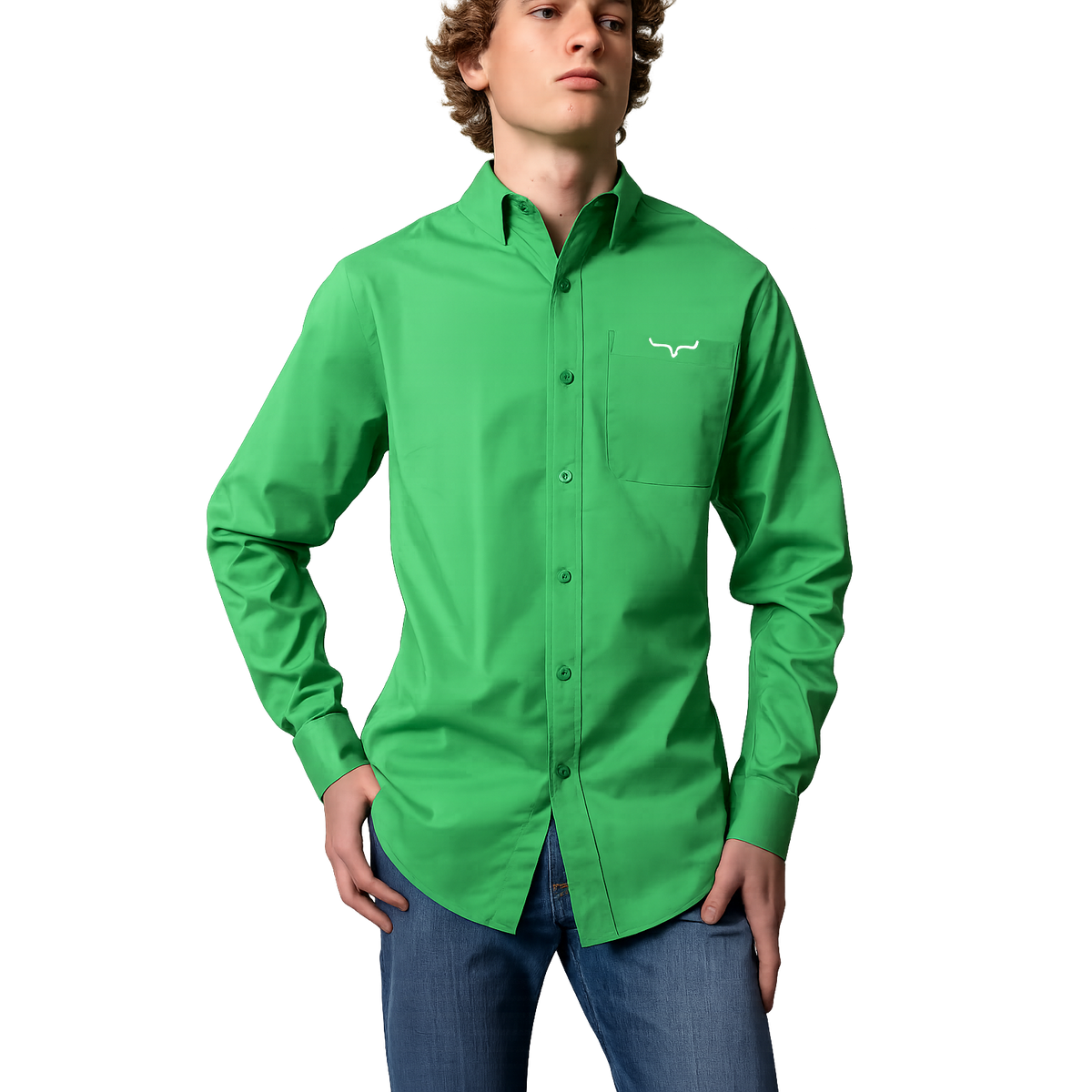 Kimes Ranch Men's KR Team long sleeve western dress shirt featuring classic button-down cowboy styling.
