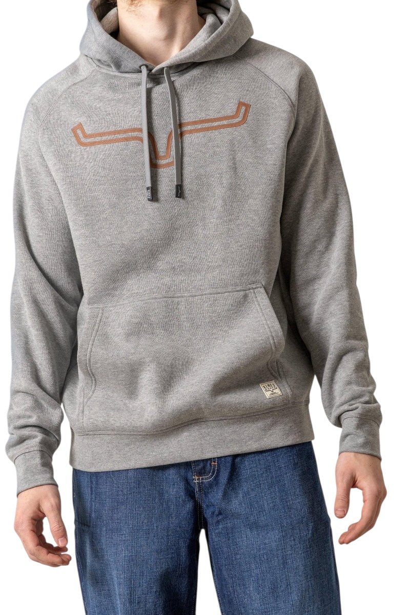 Kimes Ranch Men’s Outlier Hoodie front view featuring iconic horns logo, premium western pullover sweatshirt
