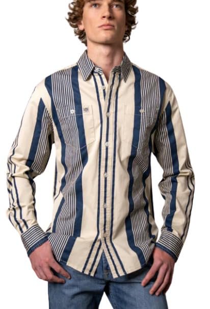 Kimes Ranch Men's Reddy striped twill long sleeve western shirt front view featuring classic cowboy button-down styling