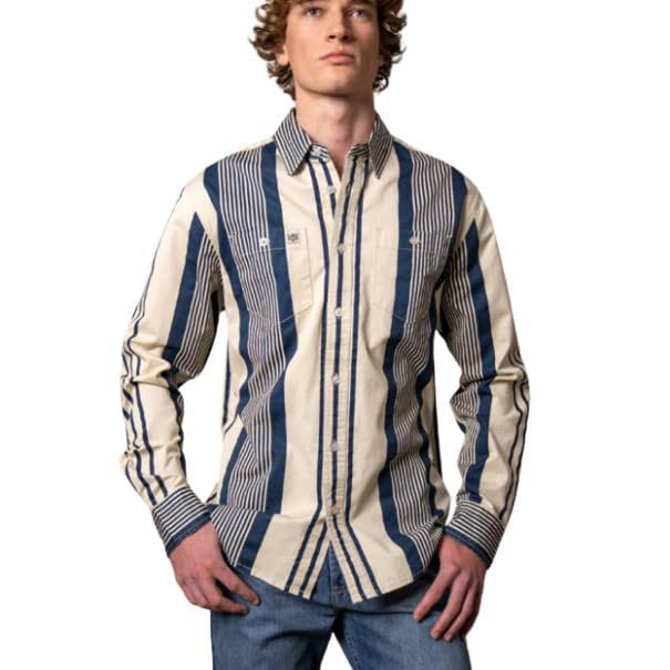 Kimes Ranch Men's Reddy striped twill long sleeve western shirt front view featuring classic cowboy button-down styling