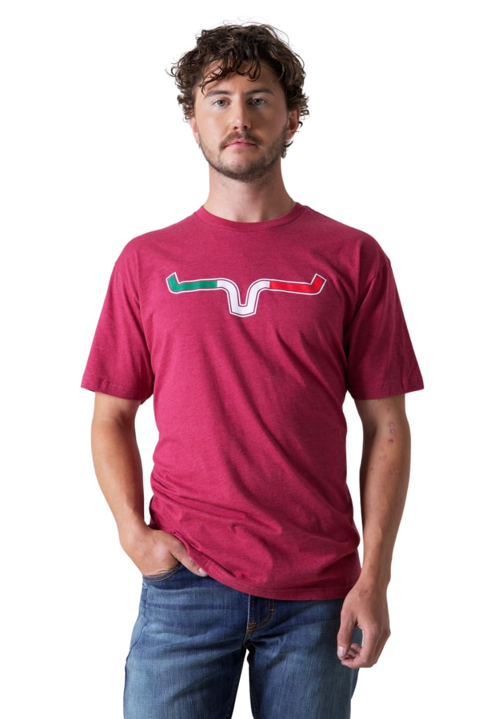 Kimes Ranch Men's Semana T-shirt in cardinal featuring a bold western graphic and comfortable everyday fit.