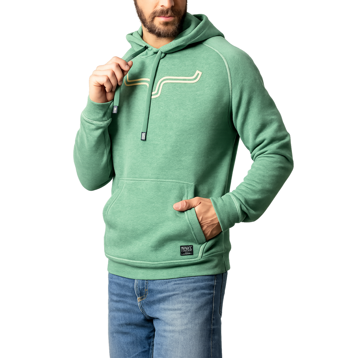 Ribbed sleeve cuff detail on Kimes Ranch Men’s Outlier Hoodie designed for everyday western comfort