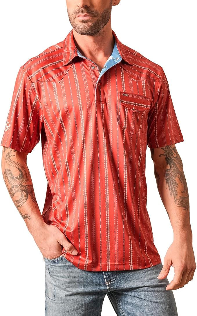 Kimes Ranch Men's Zach Top ZT Z-Stripe Polo in Brick Red
