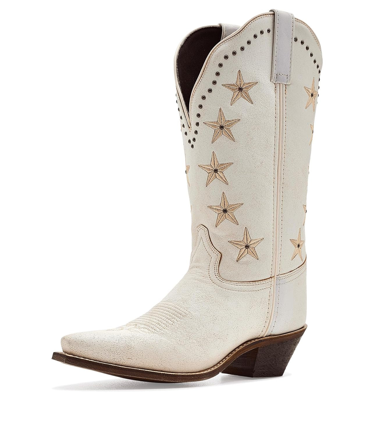 Laredo Women's Serenade white leather cowboy boots featuring a mid-calf shaft, classic Western stitching, and timeless cowgirl style.