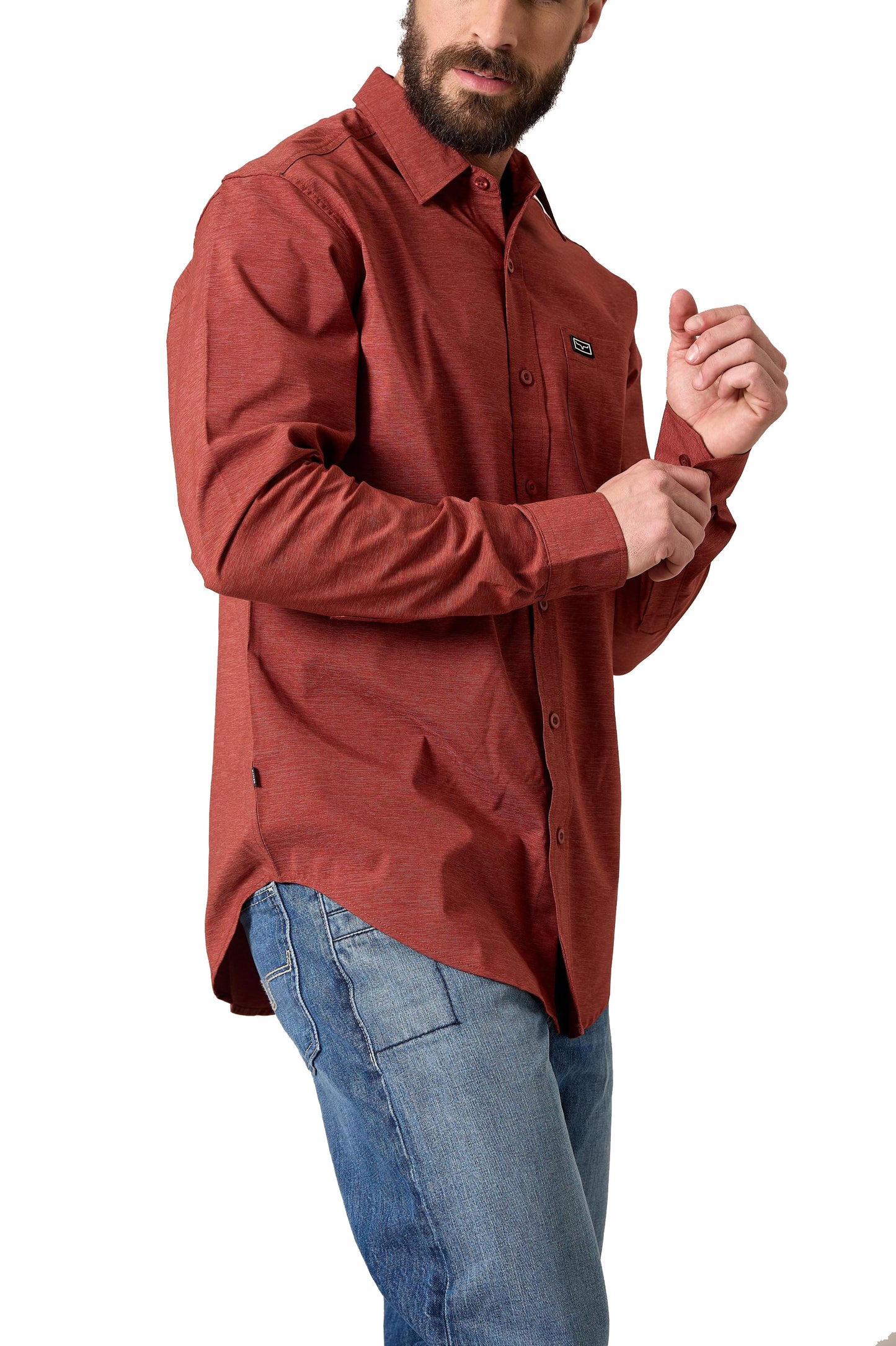 Kimes Ranch Men's Linviller Long Sleeve Button Up Classic Western Shirt, Dark Red
