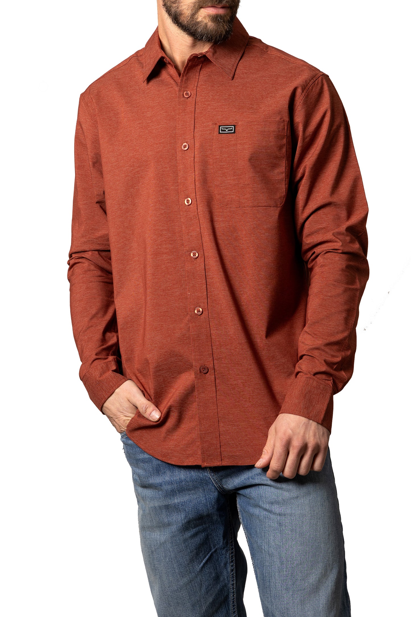 Kimes Ranch Men's Linviller Long Sleeve Button Up Classic Western Shirt, Dark Red