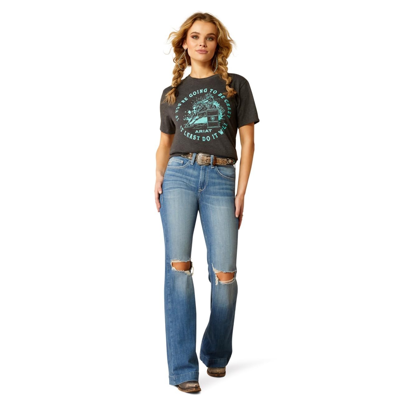 Woman Wearing Ariat Women's Barrel Beauty T-Shirt