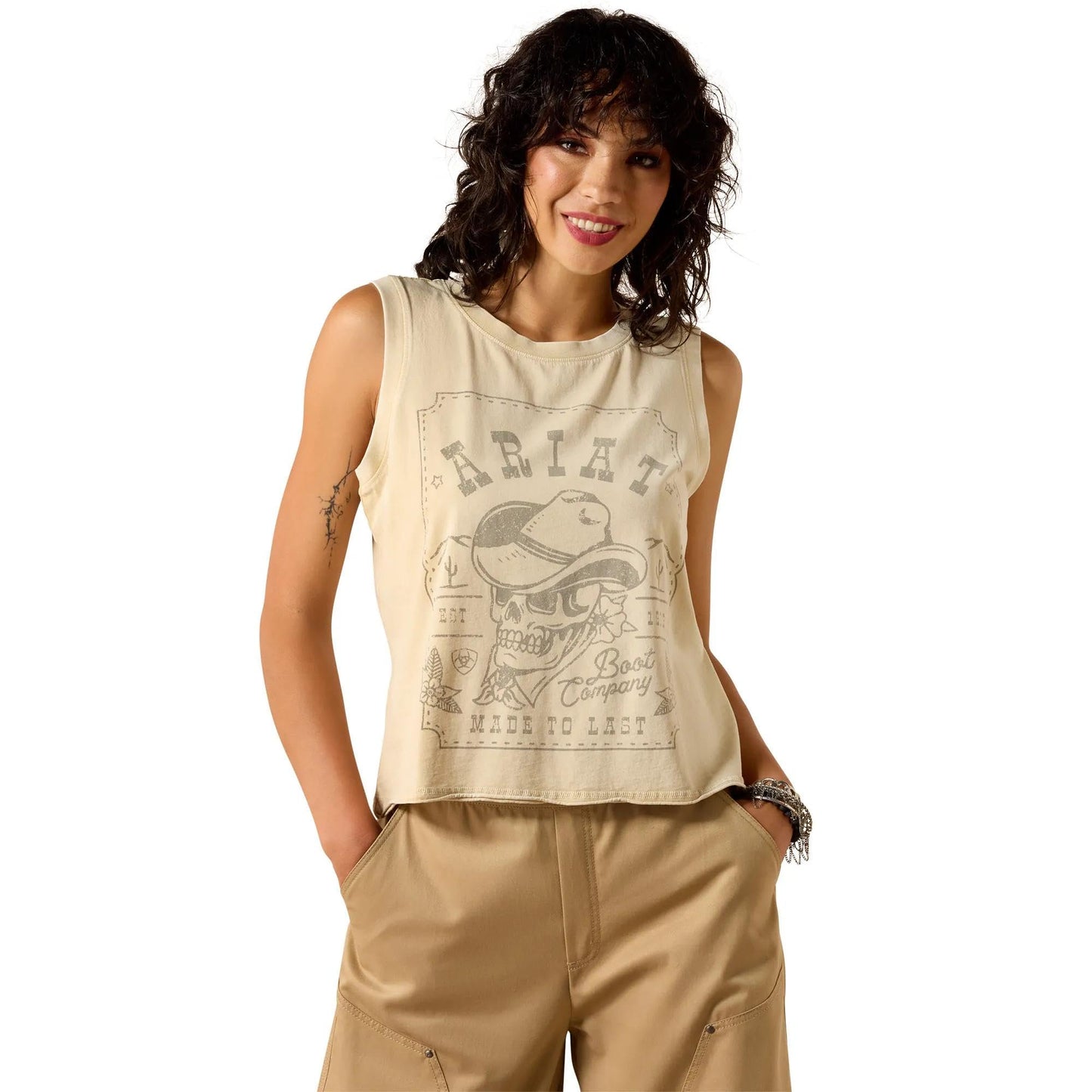 Ariat women’s Wanted Skull Cowboy tank summer sand