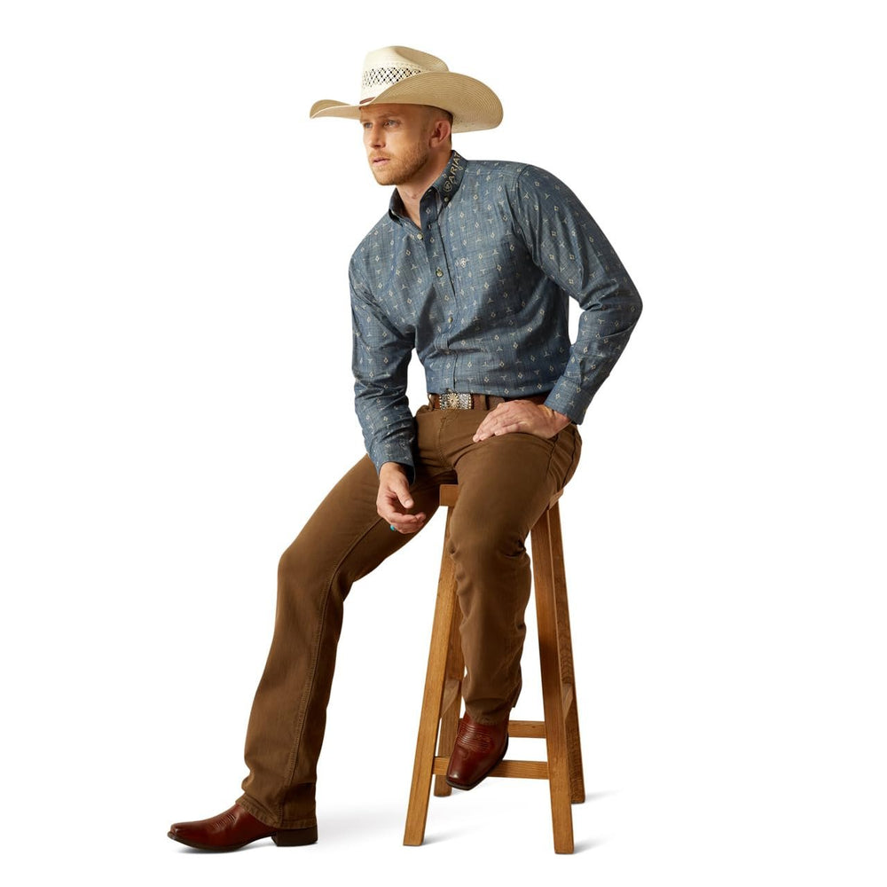 Ariat Men's Team Philibert Classic Fit Shirt in Chambray Blue/Khaki
