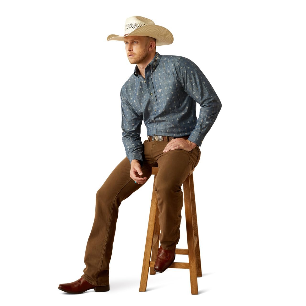Ariat Men's Team Philibert Classic Fit Shirt in Chambray Blue/Khaki