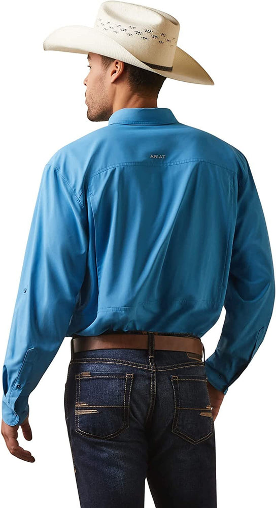 
                  
                    Back of Ariat Men's VentTEK Outbound Classic Fit Shirt in Cendre Blue
                  
                