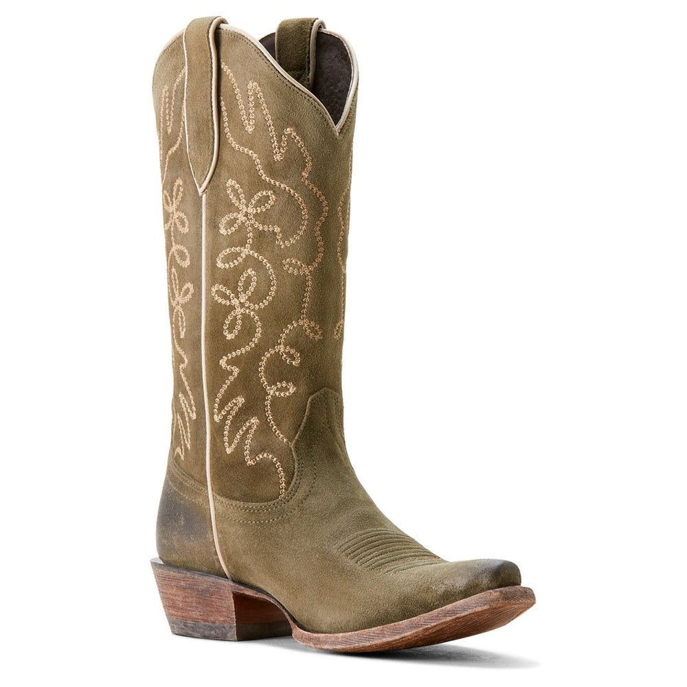 
                  
                    Front Angled View of Ariat Women's Jukebox Western Boot in Soft Olive Suede
                  
                