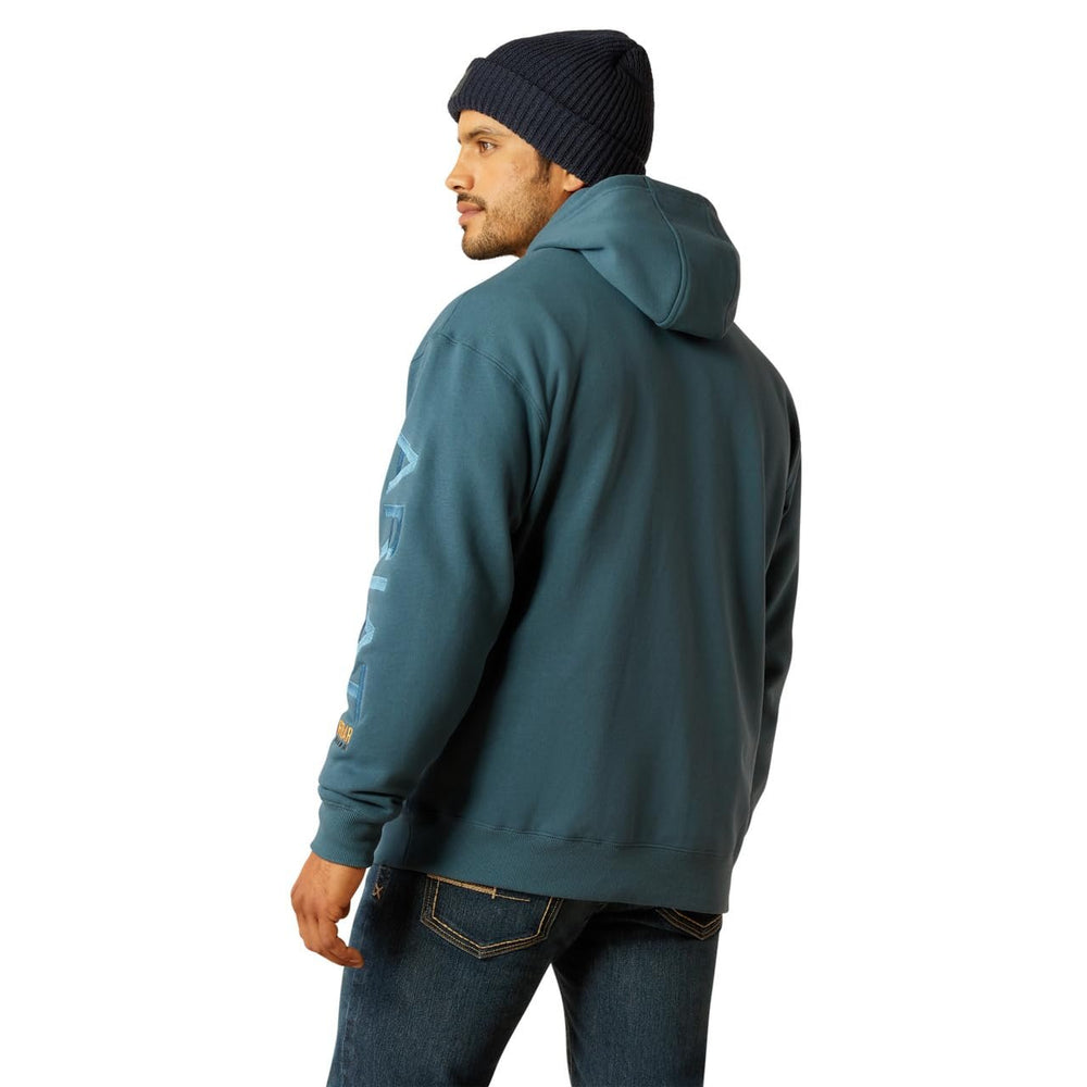 
                  
                    Side Back View of Ariat Men's Rebar Graphic Hoodie in Stargazer/Larkspur
                  
                