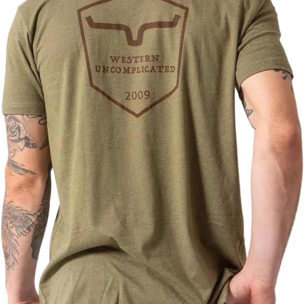 
                  
                    Back of Kimes Ranch Men's Shielded Trucker T-Shirt in Military Green
                  
                