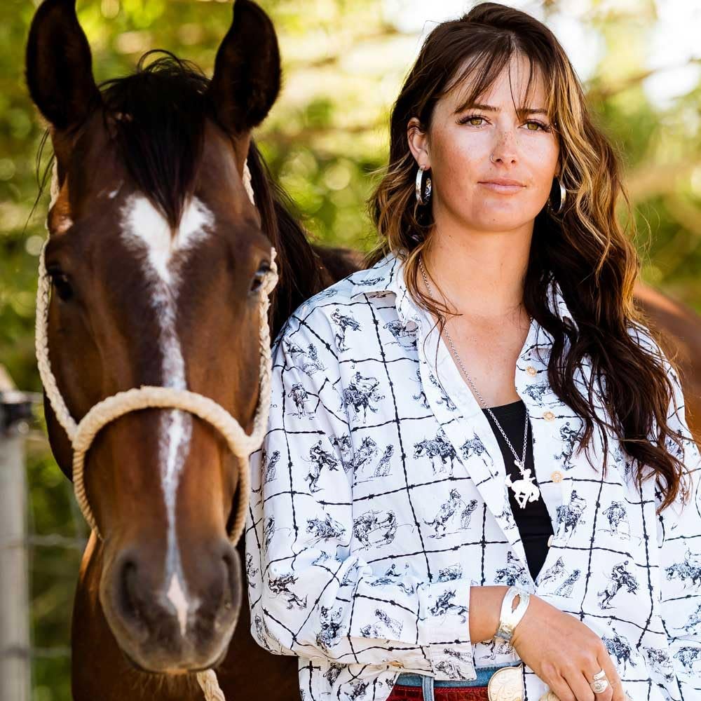 
                  
                    Cowgirl Wearing Montana Silversmiths Women's Cowgirl Spirit Necklace
                  
                