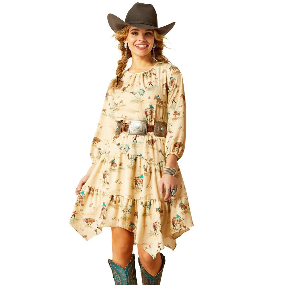 
                  
                    Cowgirl Wearing Ariat Women's Handkerchief Dress
                  
                