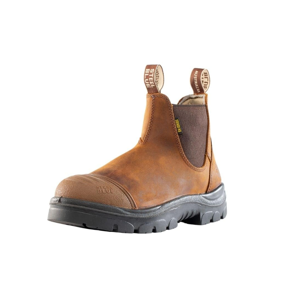 
                  
                    Front Angled View of Steel Blue Hobart: Scuff Cap Work Boot in Brown
                  
                
