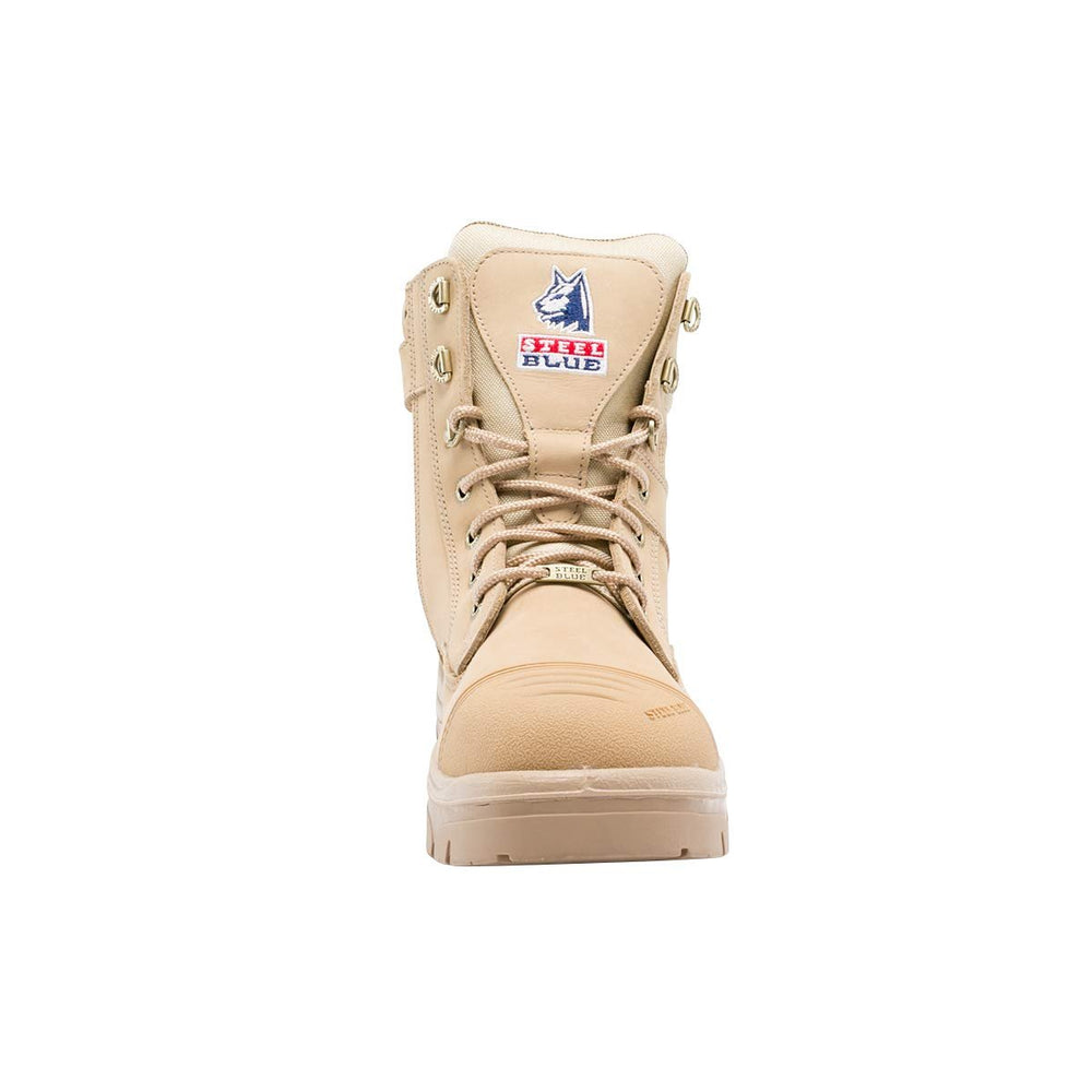 
                  
                    Front of Steel Blue Southern Cross Zip Safety Boot in Sand
                  
                