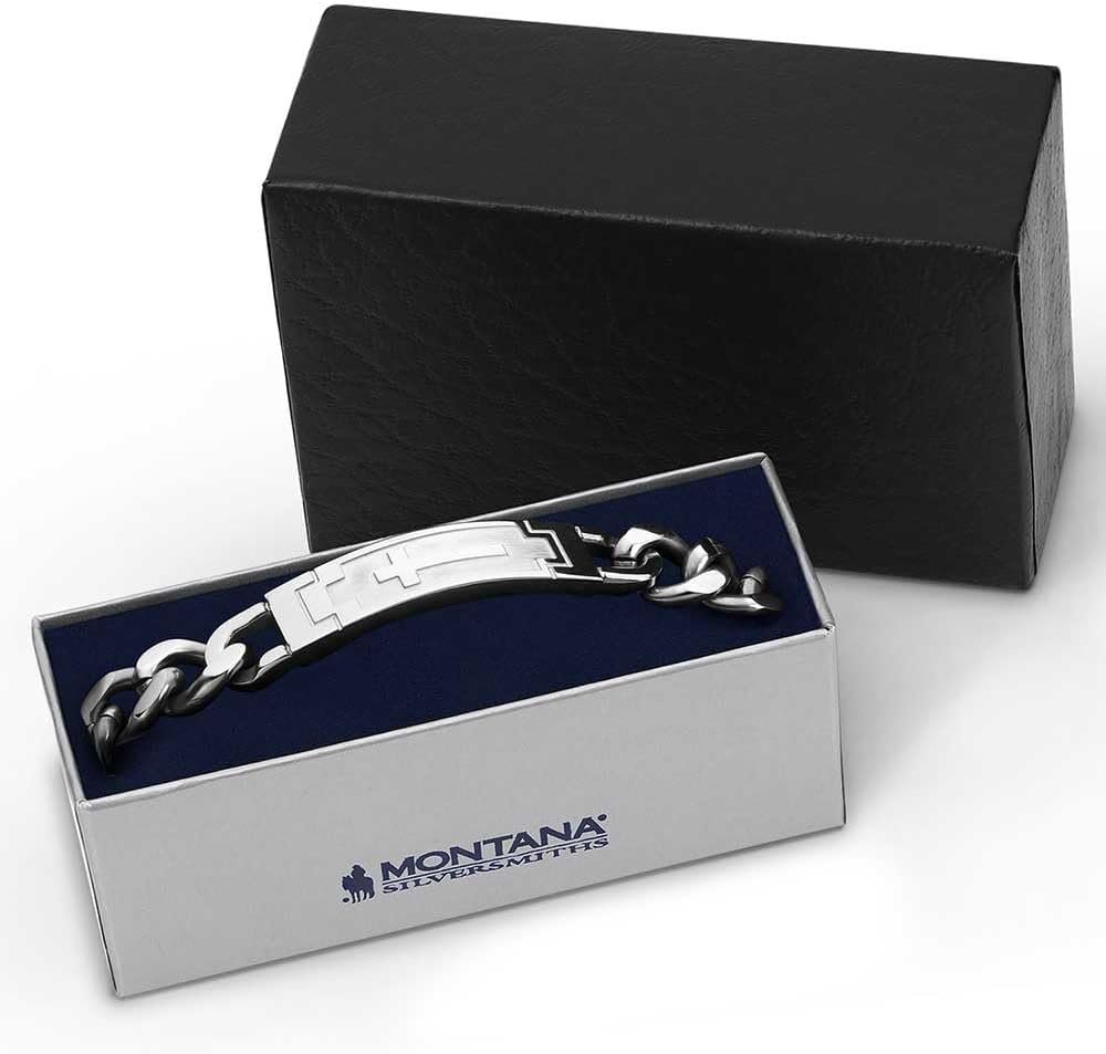 
                  
                    Montana Silversmiths Men's Devoted Faith Cross Cuban Link Bracelet in Blue Padded Gift Box
                  
                