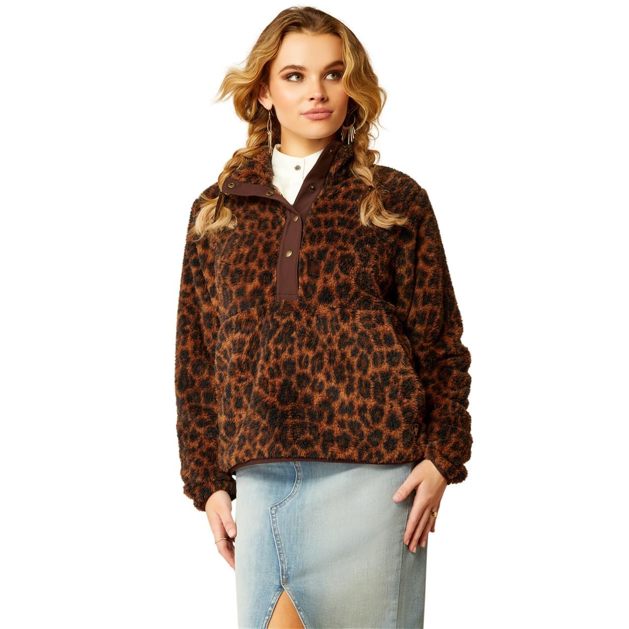 Ariat Women's Berber Snap Front Sweatshirt in Lila Leopard