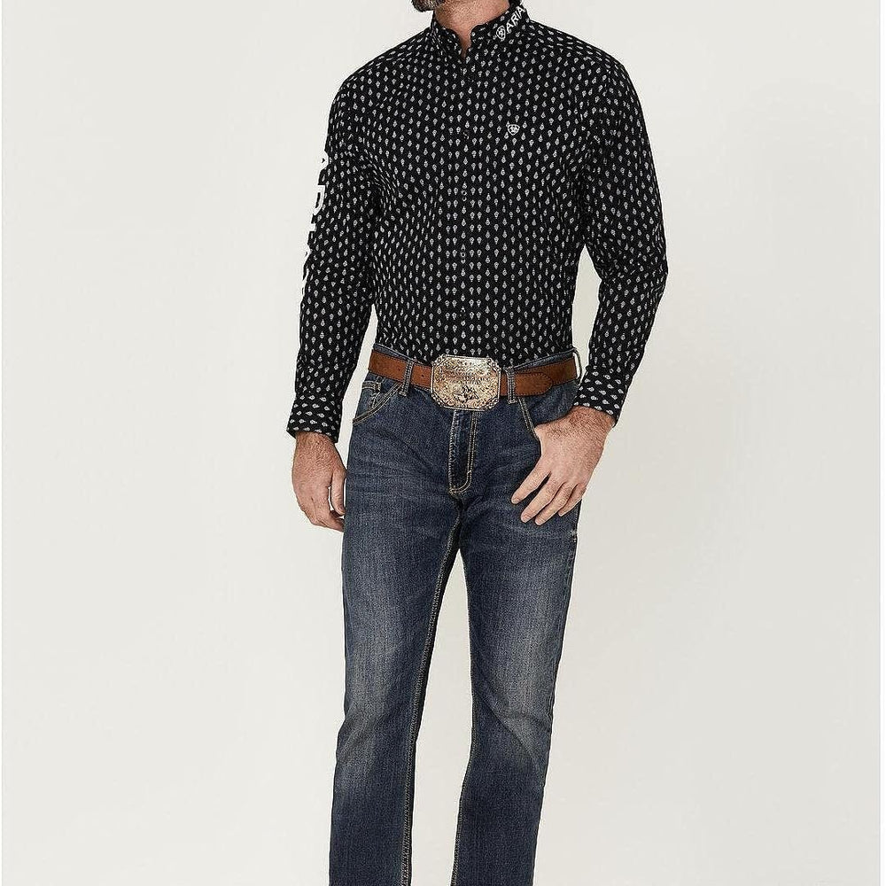 
                  
                    Model Wearing Ariat Men's Team Raine Classic Fit Shirt in Black
                  
                